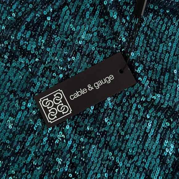 NWT Cable & Gauge Teal Sequin Mock-Neck Top | Sleeveless Blouse | Size M - Picture 9 of 11